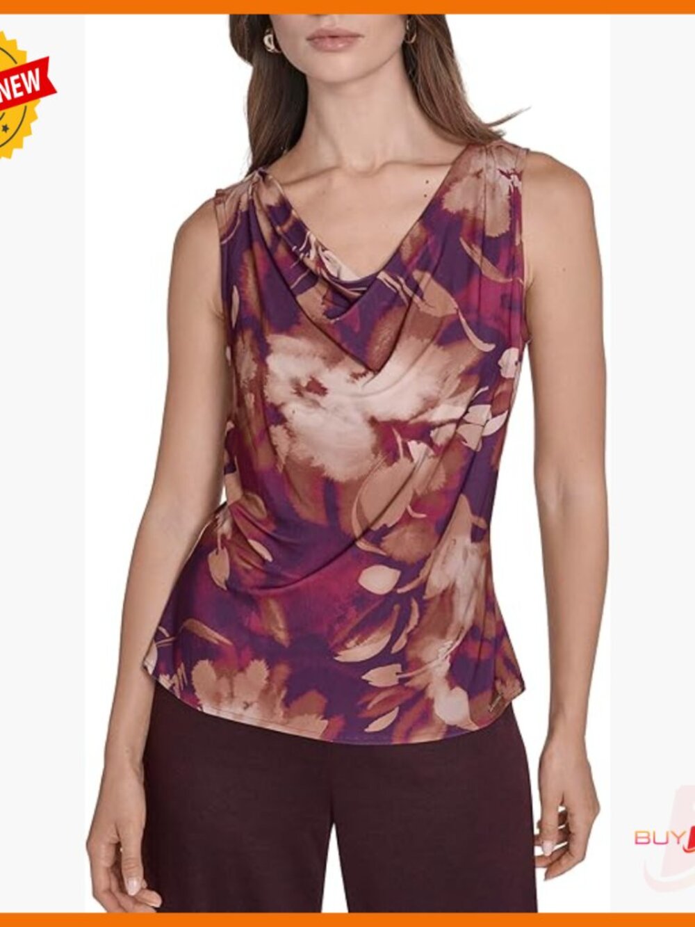 Floral Printed Cowl Neck Sleeveless Blouse, Classic Fit, Polyester Spandex